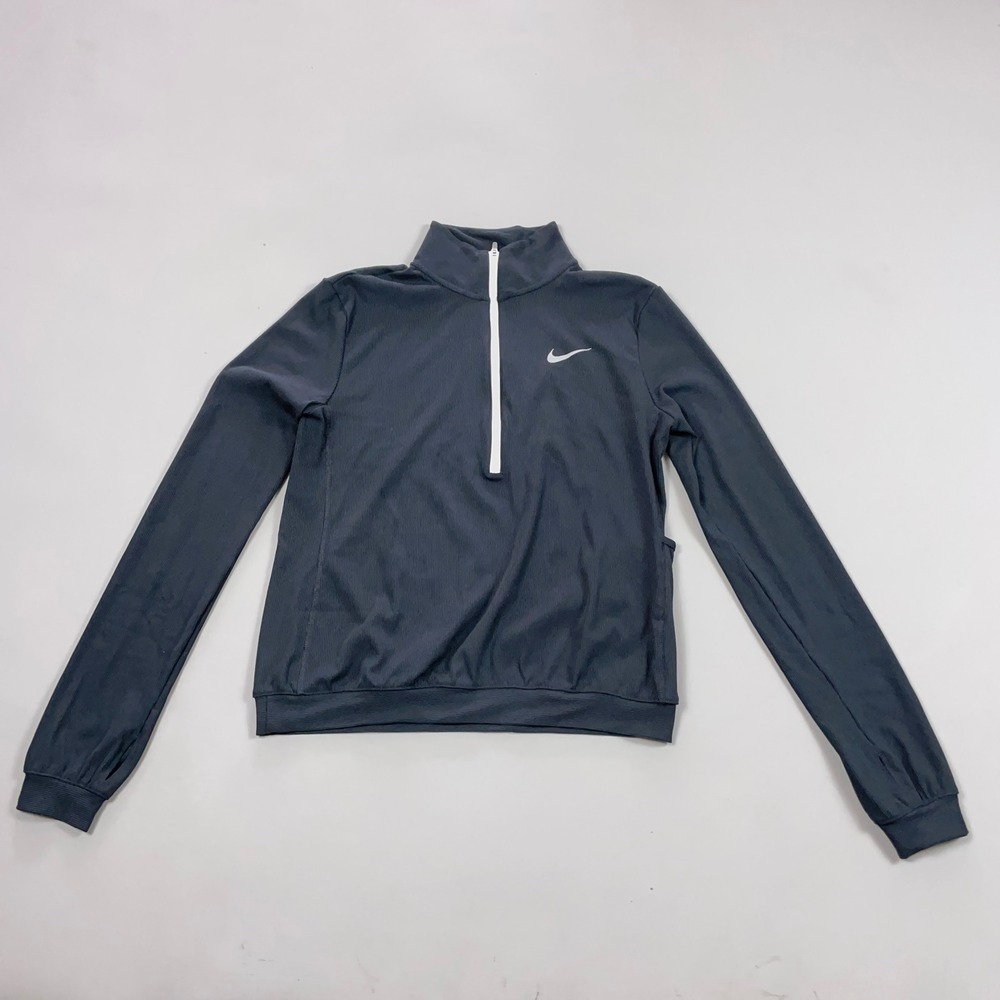 Nike Running Dri-FIT Quarter Zip Pullover Gray Ribbed Long Sleeve Thumbhole S